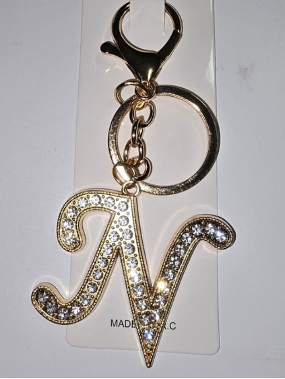 Gold Crystal 'N' Initial Keychain - Women's Key & Card Holder Accent